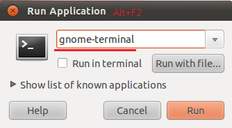Запускаем терминал Alt+F2 и набираем gnome-terminal