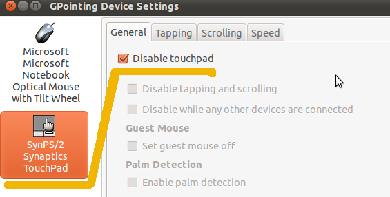 Disable touchpad