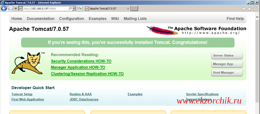Web-интерфейс Apache Tomcat