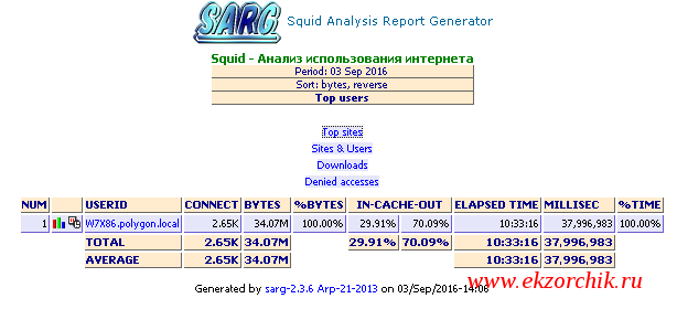 На основе данных мониторинга squid - sarg формирует статистику