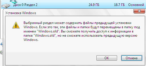 Предыдущая версия Windows переместилась в Windows.old