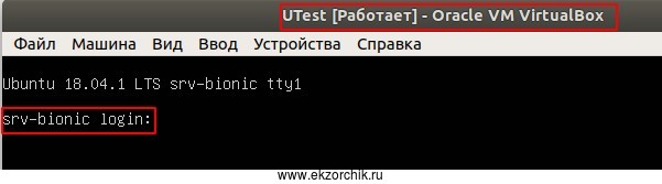 Виртуальная машина с осью Ubuntu 18.04 Server успешно развернута и ожидает авторизации