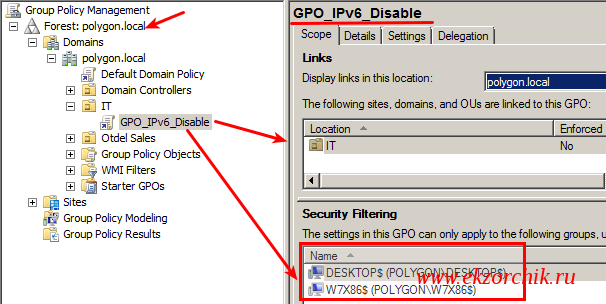 Политика нацеленная на компьютер: GPO_Disable_IPv6