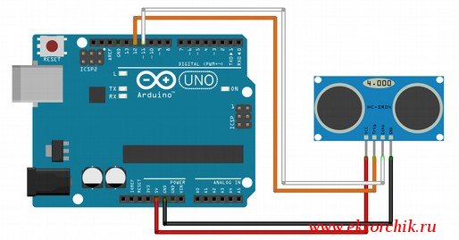 Схема подключения датчика растояния HC-SR04 к Arduino UNO R3