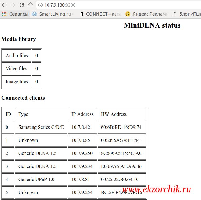 Информационный Web-интерфейс сервиса MiniDLNA