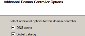 Для нового контроллера домена добавляем роли DNS & Global Catalog