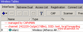 Надпись красным цветом говорит что точка доступа подключена через CAPsMAN