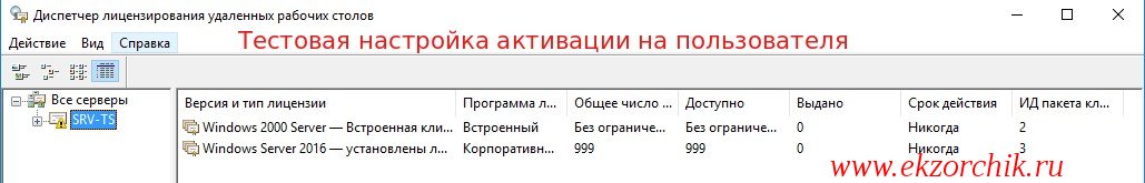 Терминальный сервер активирован на пользователя