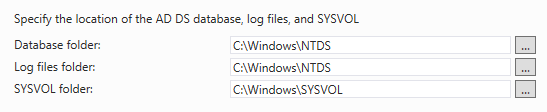 Путь к каталога базы данных AD оставляю дефолтным
