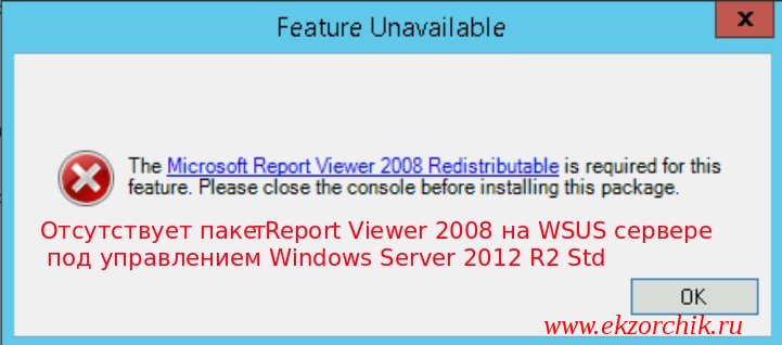 Не установлен Report Viewer на WSUS сервере