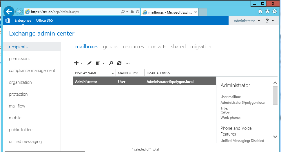 Web-панель администрирования Exchange Server 2013