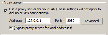 В браузере указываем адрес и порт прослойки которая обрабатывает соединения для выхода в интернет
