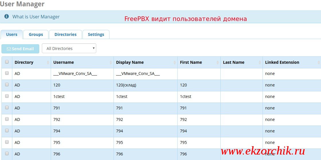 FreePBX через модуль User Manager видит всех доменных пользователей