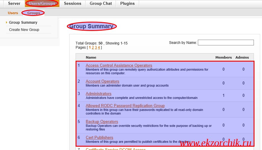 Группы домена также отображаются в OpenFire