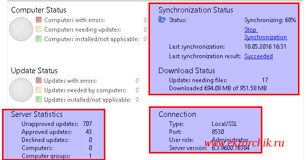 Информация по работе WSUS сервера