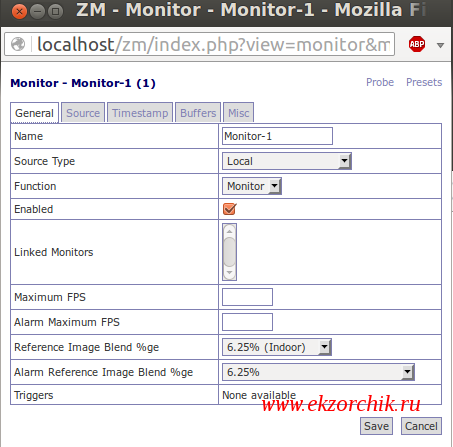 Добавляю USB камеру в ZoneMinder