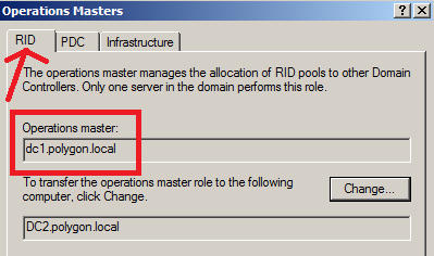 В поле RID - указан первый домен контроллер (dc1.polygon.local)