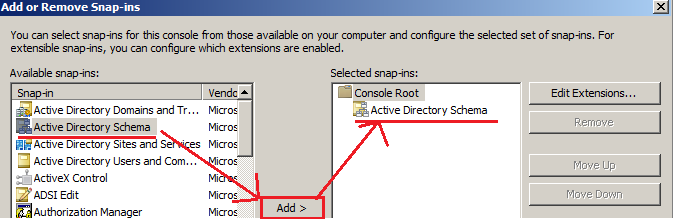 Добавляем оснастку схемы: Active Directory Schema