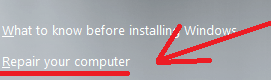 Выбираем пункт “Repair your computer”.