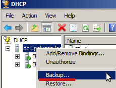 Делаем архивацию БД DHCP.