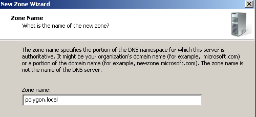 Вводим имя зоны DNS: polygon.local