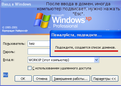 Сброс подвисания системы при выборе домена.