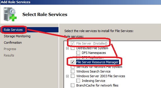 Устанавливаем роль File Server Resource Manager на Windows Server 2008 R2.