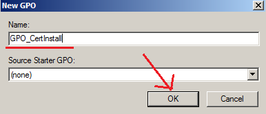 Называем её именем отражающим цель создания политики: GPO_CertInstall.
