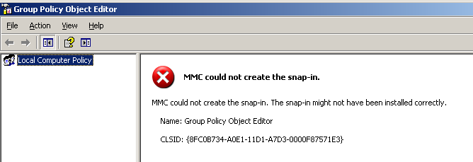 Ошибка запуска оснастки управления gpedit.msc