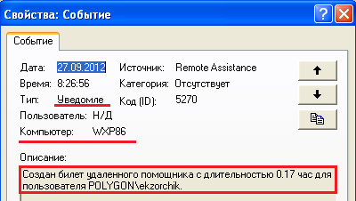 Код создания билета удалённого помощника – 5270