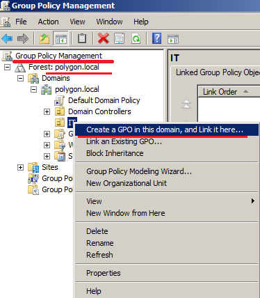 Создаем групповую политику: "GPO_DC1_Shortcut"