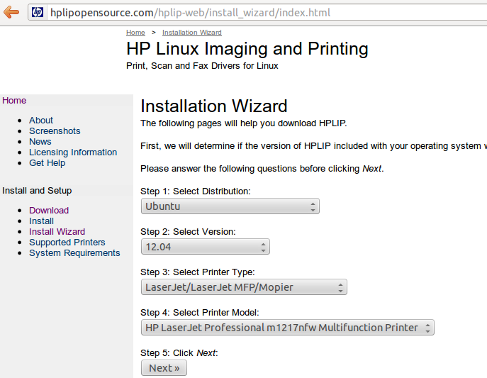 Скачиваем установщик hplip применительно к системе Ubuntu Desktop 12.04 amd64