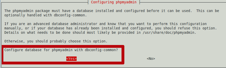 Настраиваем базу данных для phpmyadmin с помощью dbconfig-common: