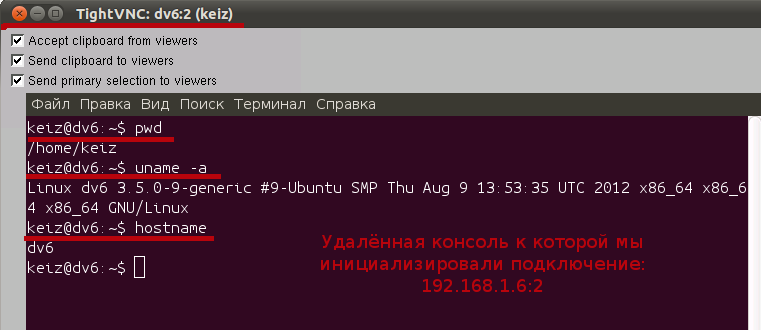 Удалённая консоль к которой мы инициализировали подключение.