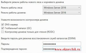 Указываю пароль на случай восстановления службы каталогов DSRM