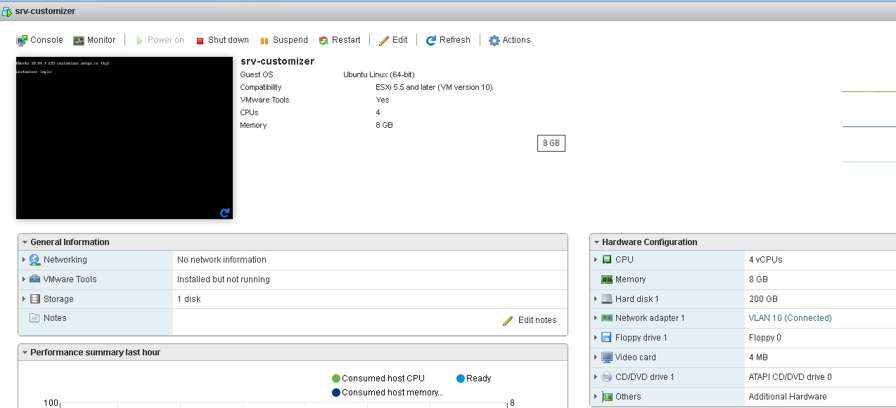 Перехожу к списку виртуальных машин Virtual Machines и вижу, что VM запущена c теми характеристиками с которыми была куплена VPS система