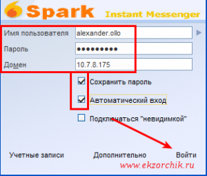 Авторизуюсь на сервисе корпоративного общения через клиент Spark