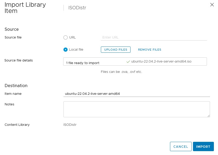 Инициирую импорт образа: ubuntu-22.04-2-live-server-amd64.iso