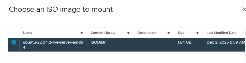 Теперь при создании VM могу указываю "Content Library ISO File": ISODistr
