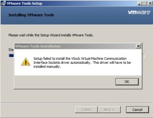 Получаю "Setup failed to install the VSock Virtual Machine Communication Interface Sockets driver automatically. This driver will have to be installed manually."