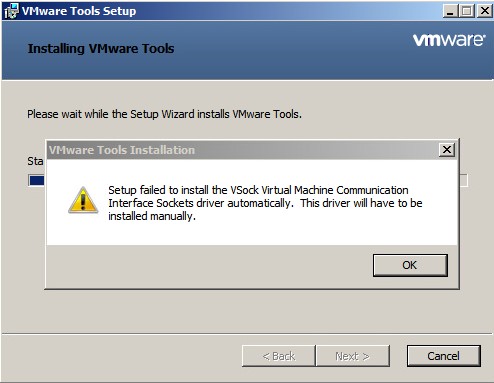 Получаю "Setup failed to install the VSock Virtual Machine Communication Interface Sockets driver automatically. This driver will have to be installed manually."