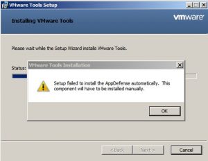 Получаю "Setup failed to install the AppDefense automatically. This component will have to be installed manually."