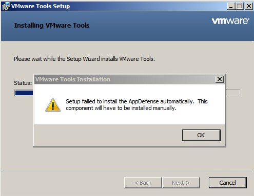 Получаю "Setup failed to install the AppDefense automatically. This component will have to be installed manually."