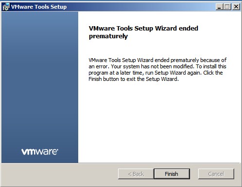 Установка VMware Tools на Server 2008 R2 Ent внутри хоста ESXi 7 завершается ошибками.