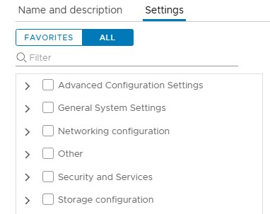 Развернутый Host Profiles представляет из себя список категорий настроек.