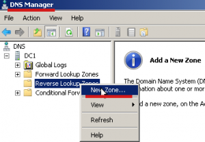 Произведем настроки касательно Reverse Lookup Zones (Зоны обратного просмотра).