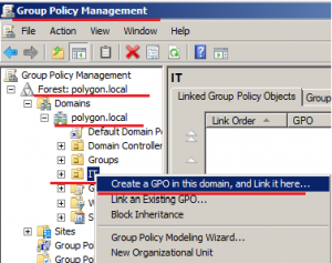 Создаём групповую политику на контейнер IT.