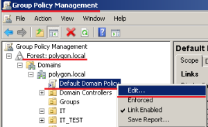 Открываем "Default Domain Policy" на редактированием