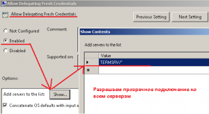 Включаем опцию: Allow Delegating Fresh Credentials