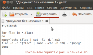 В текстовом редакторе "gedit" создаем скрипт.